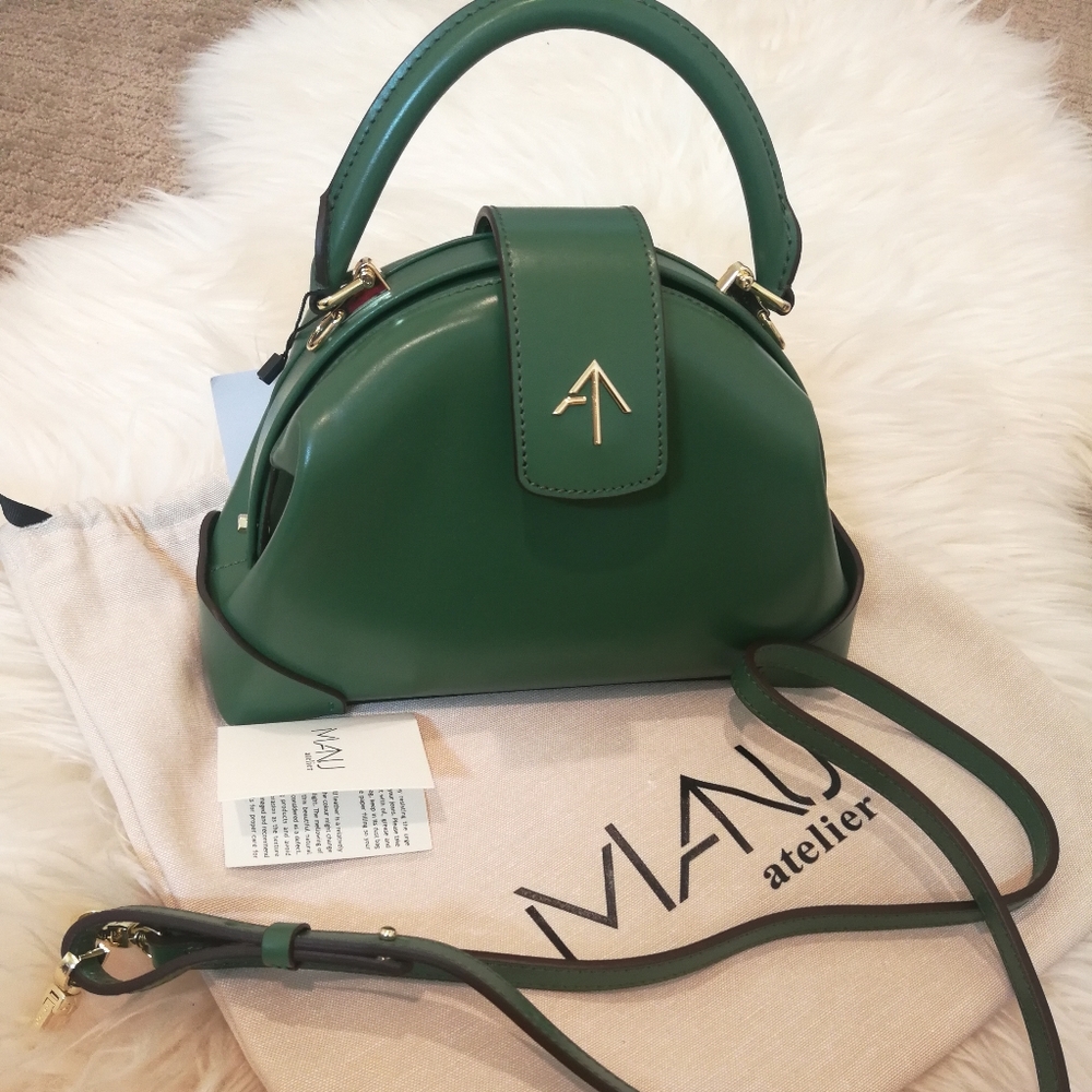 Jade green demi top handle leather handbag